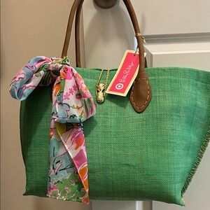 Lilly Pulitzer Vibrant Green Tote with Floral Scarf